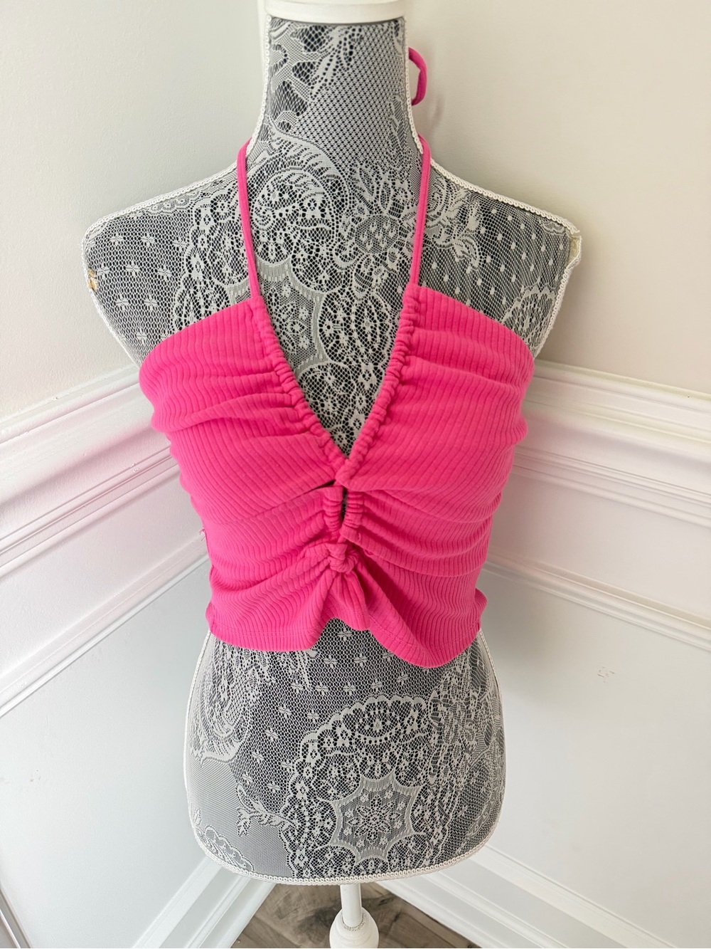 Wild Fable Womens Pink Rib Knit Crop halter Top Size M